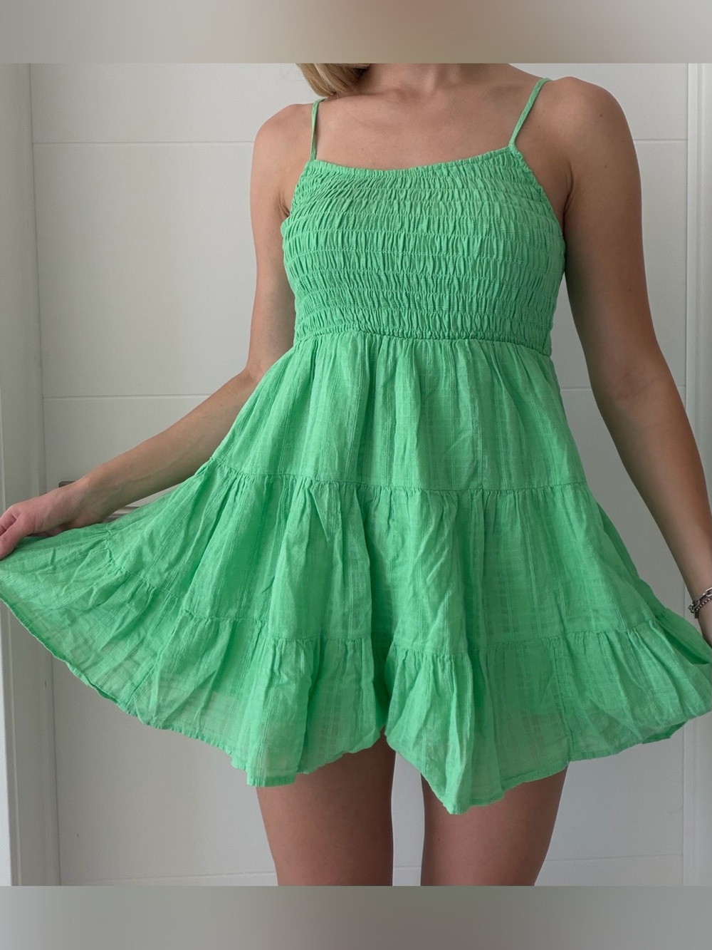 American Eagle Green Smocked Mini Dress